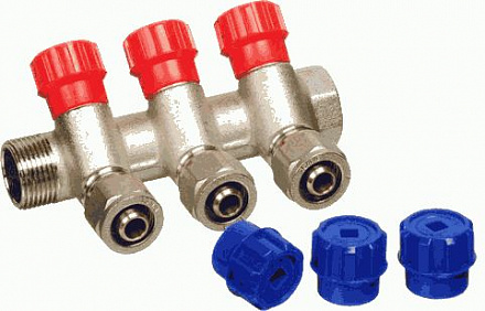 коллектор под мет.пласт. 3/4" г/ш с 3-мя вент.кран. конус 16мм TeRma (14163)