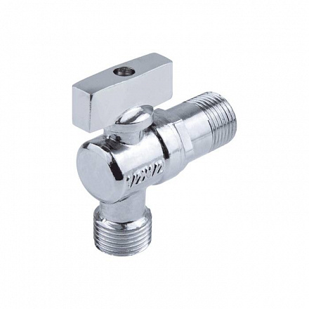 Кран шаровой латунь бытовой хром угловой 1041 G1/2"х3/4" Ру10 НР переходной бабочка без отражателя A