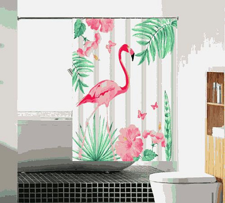 шторка д/в тканевая 180х180см "Розовый фламинго" MZ-103