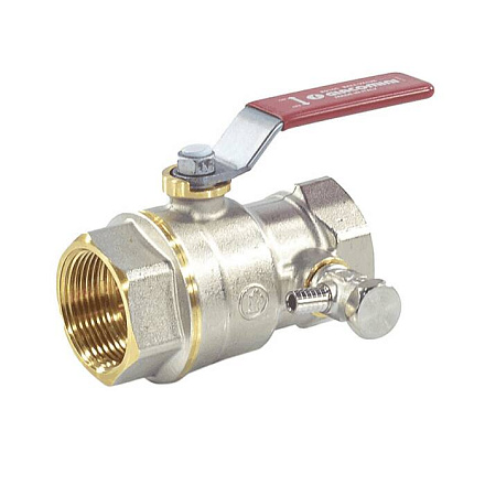 Кран шаровой DADO латунь со спускником R910S никель Ду 40 Ру35 ВР 1 1/2" рычаг красный полнопроходно