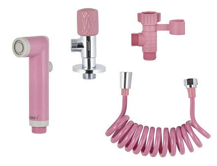 Гигиенический набор KAISER SH-356, с клапаном, шланг ПВХ пружина до 2м розовый, в коробке