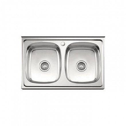 Мойка нерж накладн Глянцевая 800х600 0, 8мм двойн в/к сиф 3 1/2 Ledeme L98060B