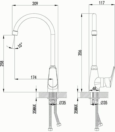 смеситель кухня LEMARK Partner с высоким поворотным изливом, хром LM6555C