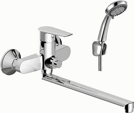 смеситель ванна ROSSINKA с поворотным изливом 350 мм, кнопочный дивертор, хром S35-35