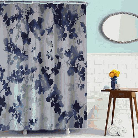 шторка д/в тканевая 180х180см "Синие листочки" MZ-84