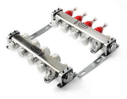 Коллекторная группа (т/пол) с расходомерами  1", 5- хода 180 мм, 1 x 3/4 PRO AQUA