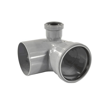 Отвод PP-H с выходом сер б/н Дн110х50х87, 5гр лев в/к BASE VALFEX 23121150