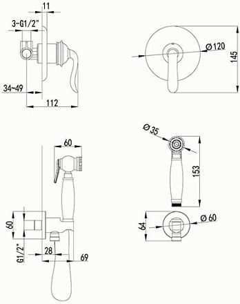 смеситель биде LEMARK Brava встраиваемый, золото LM4719G
