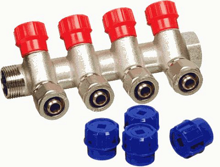 коллектор под мет.пласт. 3/4" г/ш с 4-мя вент.кран. конус 16мм TeRma (14164)