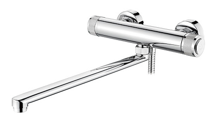 смеситель ванна кнопочный LEDEME нажимной механизм, длинный поворотный излив 35см., L2276