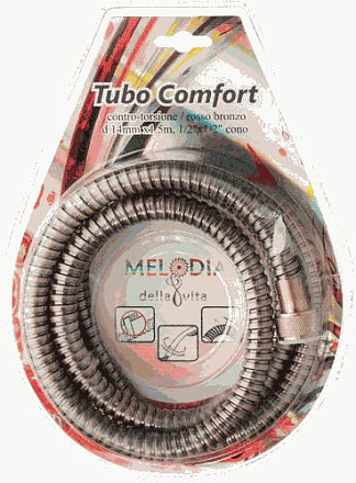шланг д/душа MELODIA 1/2"*1/2"конус НЕРЖ.d14мм*150см дв.заж.Tubo Comfort, красн.бронза блистер MS-06