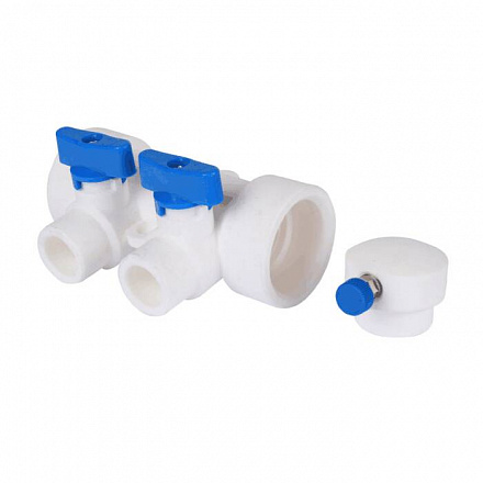 Коллектор PP-R син Дн40х20 на 2 выхода с кранами VALFEX 111134002