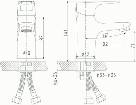 смеситель умывальник ROSSINKA  картридж 35мм , монолитный , RS31-11