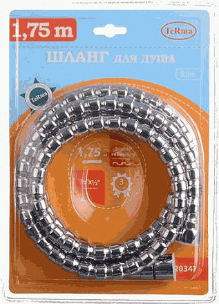шланг д/душа TERMA 1/2"*1/2"конус НЕРЖ. d14мм*175см ELITE 20347 блистер