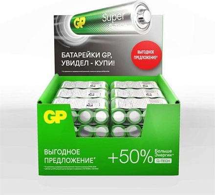 Алкалиновые батарейки GP Super Alkaline G-Tech 15А АA - 4 шт. в пленка (24 в кор)