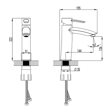 смеситель умывальник LEMARK Atlantiss картридж 35мм, средний, монолитный, хром LM3237C
