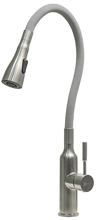 смеситель кухня LEMARK Expert с гиб.изл. и 2х-функц. аэратором, сталь/серый LM5082S-Gray