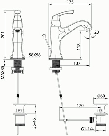 смеситель умывальник LEMARK Nubira картридж 35мм, монолитный, c донным клапаном LM6206ORB