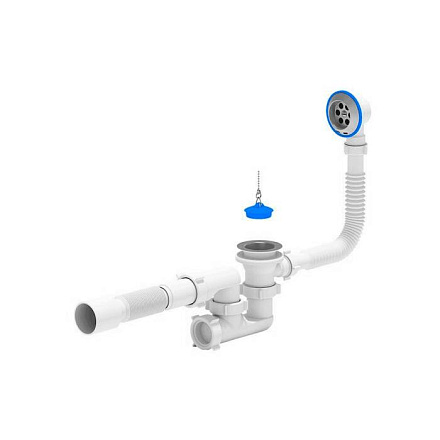 Сифон д/ванны рег проб/цеп 1 1/2"x40 гофр 40х50 нерж/сетка АНИ Пласт E255