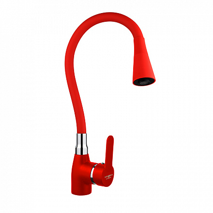 смеситель кухня MELODIA Ostessa картр.д.40мм гибкий излив "колокольчик" 2 режим. красный MDV40617Red