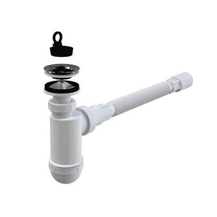 Сифон умыв бут лит/вып 1 1/4"x40 гофр 40х40 нерж/сет Alca A41+A710