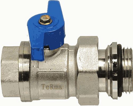 кран шаровый с американкой для коллектора синяя ручка 1"TeRma (33501)