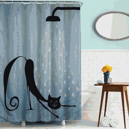 шторка д/в тканевая 180х200см "Кот в душе" MZ-40