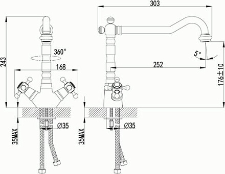 смеситель кухня LEMARK Vintage с высоким повор.изливом, бронза LM2805B