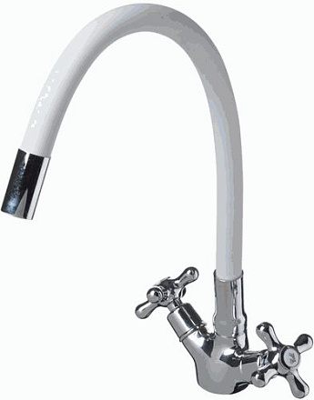 смеситель кухня Expromt Cross/Кросс 1/2" керам.с гайкой, гиб.изл., white Ex102.2-01 лат.(б/подв)