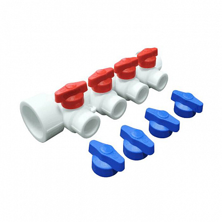 Коллектор PP-R бел Дн40х20 на 4 выхода с кранами VALFEX 101134004