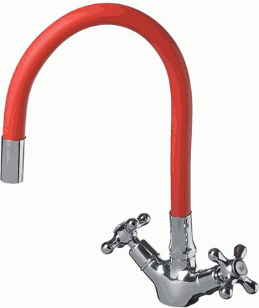 смеситель кухня Expromt Cross/Кросс 1/2" керам.с гайкой, гиб.изл., red Ex102.2-01 лат.(б/подв)