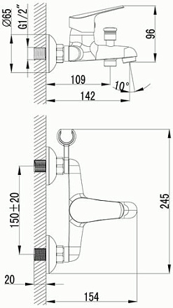 смеситель ванна LEMARK Partner с коротким изливом LM6552C