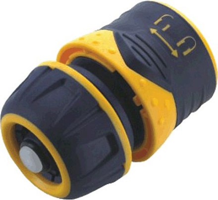 соединитель д/поливочного шланга двухкомпонентный 3/4" пл. с автостопом (77434)