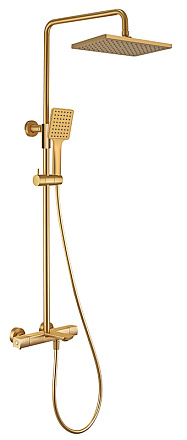 01382-3  KAISER Cube Душевая система с термостатом (1-jet/стац. лейка 260х188), латунь /Brushed gold