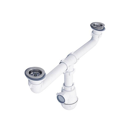 Сифон мойки 2чаши бут 1 1/2"x40 нерж/сет Ани Грот АНИ Пласт A3000