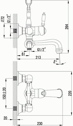 смеситель ванна LEMARK Villa короткий излив, бронза LM4812B