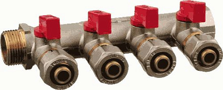 коллектор д/м.пл. 3/4" в/н с 4-мя шар.кран. конус 16мм(1/2") TeRma (14003)