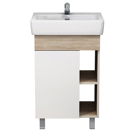 тумба Ника 55 (Нео 55) напольная, белая/дуб бардолино без умывальника (в разборе)