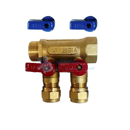 Коллектор   WM м/п 3/4" х 16 х 2 вых. универсальный (кр+син ручки)