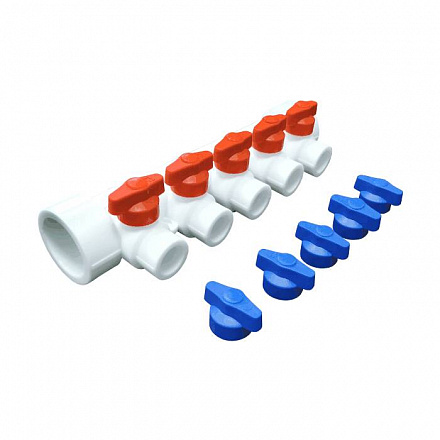 Коллектор PP-R бел Дн40х20 на 5 выходов с кранами VALFEX 101134005