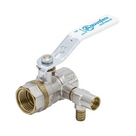 Кран шаровой латунь со спускником 1112 Standard никель Ду 15 Ру40 ВР 1/2" рычаг белый полнопроходной