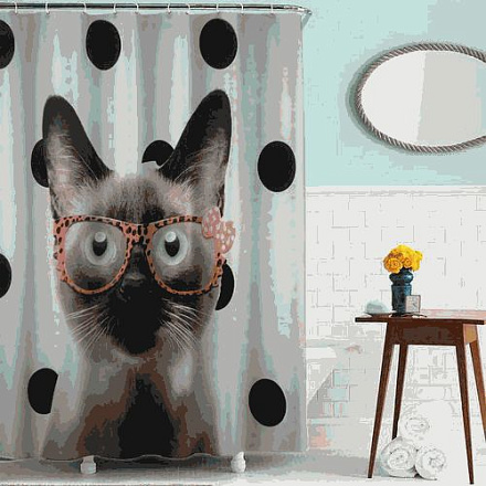 шторка д/в тканевая 180х180см "Кот в очках" MZ-41