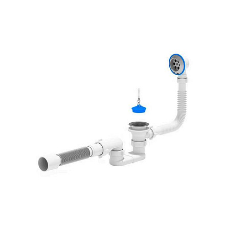 Сифон д/ванны плоск проб/цеп 1 1/2"x40 гофр 40х50 нерж/сетка АНИ Пласт Е055