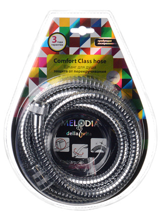 шланг д/душа MELODIA Люкс защита от перекручивания L175см 1/2"*1/2" конус нерж. d14мм 2й заж. Хром M