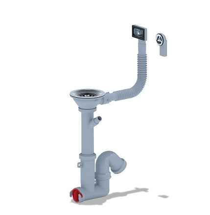 F1045S Сифон Ани 3 1/2"*40 прямоточный с отводом гибким и прямоуг. переливом