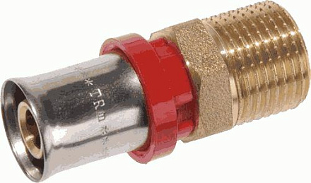 пресс соединитель 16*1/2" с нар.резьбой красн.кольцо TRm 02001