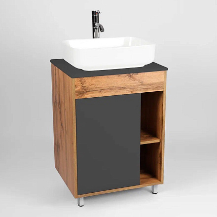 тумба Бостон 1 дверь со столешницей L65, графит 50х65, 5х82 без умывальника