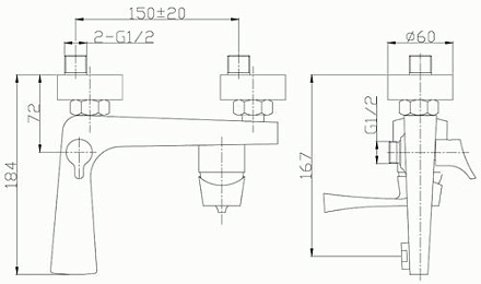 смеситель ванна ROSSINKA картридж 35мм с коротким изливом RS34-31