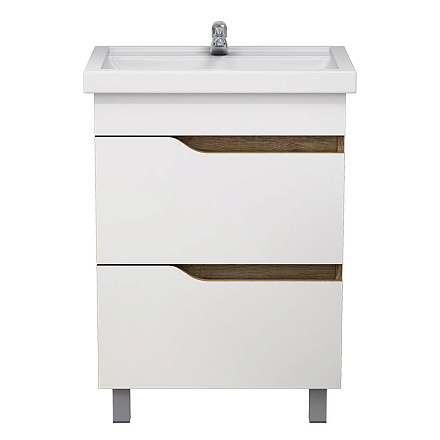 тумба Лотос 60 (Фостер 60) DB2 напольная, дуб светлый/белая без умывальника