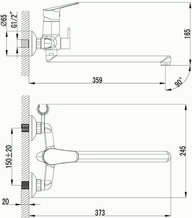 смеситель ванна LEMARK Partner с плоским изливом 300мм LM6551C